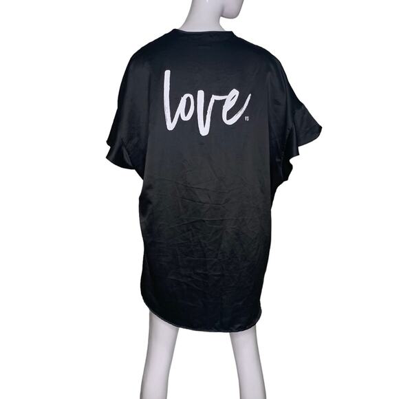 Victoria’s Secret Black Satin Robe Tide on Front White Love Print on Back OS - Picture 1 of 8